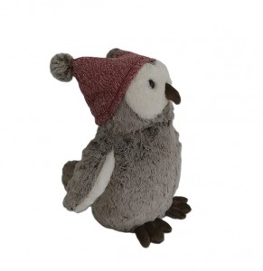 JH-1063A Plush Owl with red Hat in Brown color