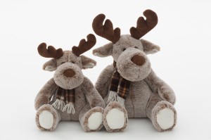 JH-9960B Plush Reindeer with scarf sitting position in Light Brown color