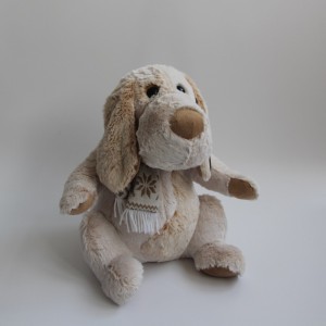 JH-1043A Plush Dog with scarf sitting position in Cream / white color