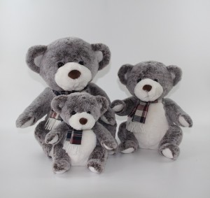 JH-1070C Plush Bear with scarf sitting position in Dark Brown  color