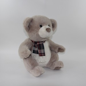 JH-1070D Plush Bear with scarf sitting position in Light Brown  color