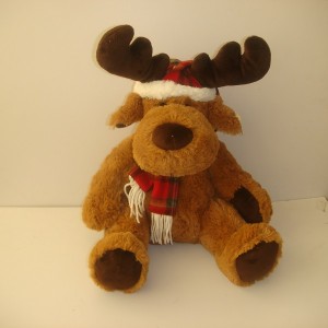 JH-9842B Plush Reindeer in Brown color with Red hat