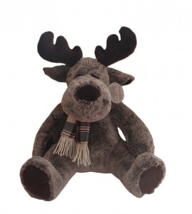 JH-9960D Plush Reindeer with scarf sitting position in Brown color