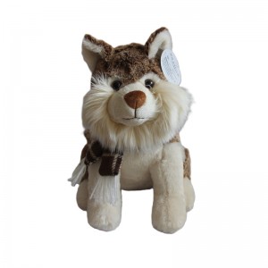 JH-9932D Plush Husky with scarf sitting position in Brown color