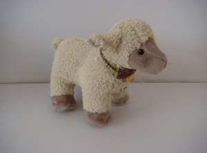 JH-9811C Plush standing Sheep with scarf  in Light Grey color