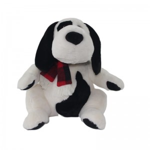 JH-1043D Plush dog with scarf in White+Black color