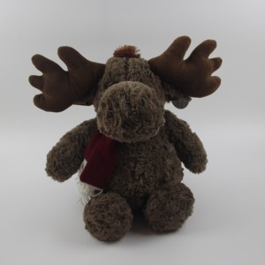 JH-1074D Plush Reindeer with scarf sitting position in Dark Brown  color