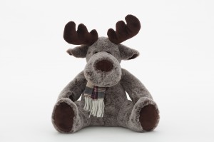 JH-9960D Plush Reindeer with scarf sitting position in Dark Brown color