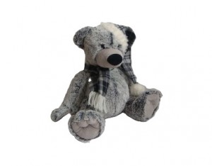 JH-9865B Plush Bear in Grey color with Christmas Hat and Scarf