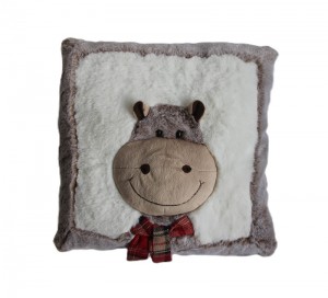 JH-9954A Plush Pillow-Hippo with scarf in Light Brown color