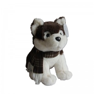 JH-9927B  Plush Dog with Scarf in Brown color