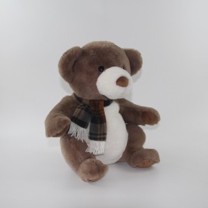 JH-1070E Plush Bear with scarf sitting position in Brown  color