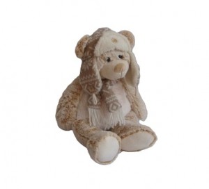 JH-9864C Plush Bear in Light Beige color with Christmas Hat and Scarf