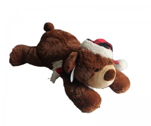 JH-9934C  Plush Lying Bear with Scarf in Dark Brown color