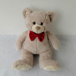 JH-1092B-2 Plush Bear in light brown color with red bow