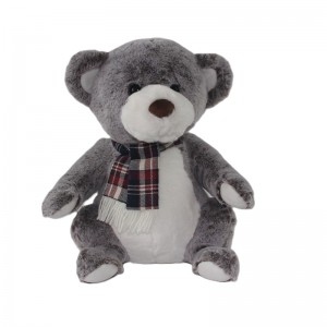 JH-1070C Plush Bear with scarf sitting position in Brown  color