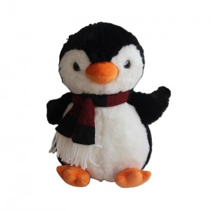 JH-9958D Plush Penguin with scarf in Black+white color