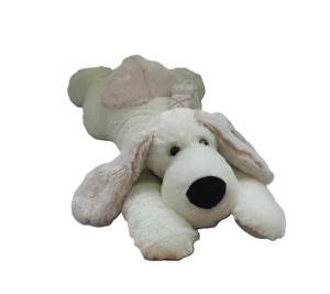 JH-9872D Plush Lying dog in Light Beige+ Brown color with Scarf