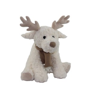 JH-1054A Plush Reindeer with scarf sitting position in Cream color