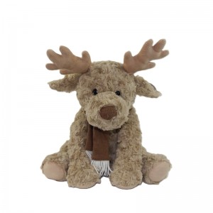 JH-1054B Plush Reindeer with scarf sitting position in Light Brown color