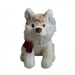 JH-9932C  Plush Husky Dog with Scarf in Light Brown color