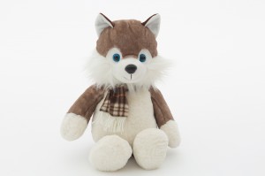 JH-1000B Plush Husky dog with scarf in Light Brown color