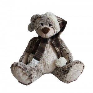 JH-9931C Plush Bear in Brown color with Hat + Scarf