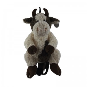 JH-1053D Plush Cow bagpack in Cream+brown color 50cm