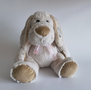 JH-9871D-3 Plush Dog with ribbon in Cream color