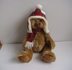 JH-9866A Plush Bear in Brown color with Christmas Hat and Scarf