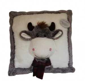 JH-9955B Plush Pillow-Cow with scarf in Brown color