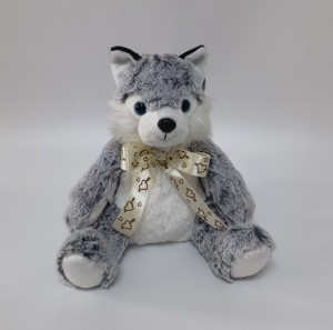 JH-1035-1Plush Husky dog with bow in Grey color