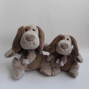 JH-1043C Plush Dog with scarf sitting position in Brown color