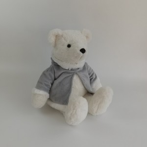 JH-1082A Plush Bear in White color with Grey clothes