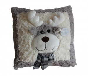 JH-9957D Plush Pillow-Reindeer with scarf in Grey color