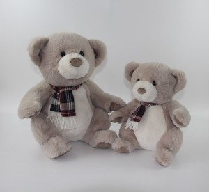 JH-1070D Plush Bear with scarf sitting position in Light Brown  color