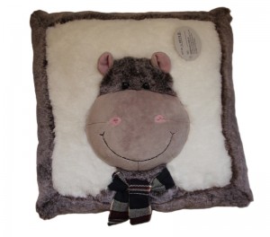 JH-9954B Plush Pillow-Hippo with scarf in Brown color