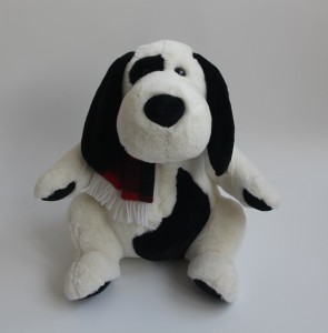 JH-1043D Plush Dog with scarf sitting position in Black / white color