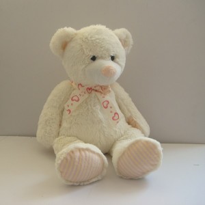 JH-9859C Plush Bear in Light Beige color with bow