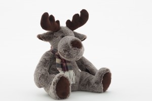 JH-9960D Plush Reindeer with scarf sitting position in Dark Brown color