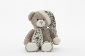 JH-9959C Plush Bear with hat and scarf in Light Grey color