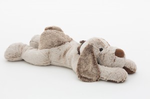 JH-9872B Plush Lying Dog with scarf in Light Brown color