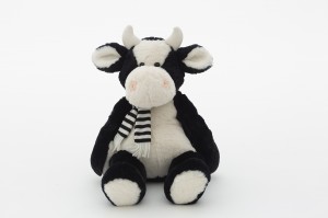 JH-9940B Plush Cow with scarf in Black and White Color