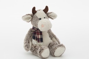 JH-9940C Plush Cow with scarf in Light Brown Color