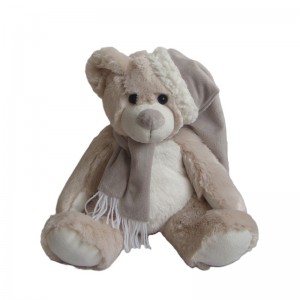 JH-9870C Plush Bear in Light Grey color with Hat + Scarf