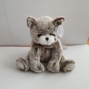 JH-9972D Plush Cat with bow sitting position in Brown color