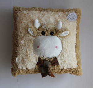 JH-9955C Plush Pillow-Cow with scarf in Light Brown color