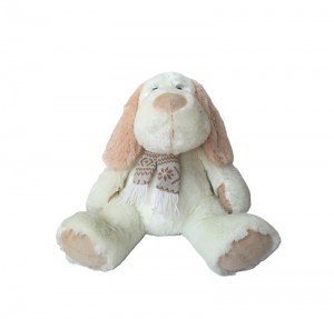 JH-9871B Plush Dog with scarf  in Cream color