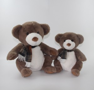 JH-1070E Plush Bear with scarf sitting position in Brown  color