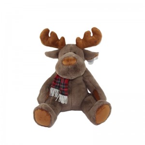 JH-9960H Plush Reindeer with scarf sitting position in Brown color